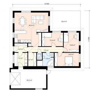 půdorys bungalovu 4+kk